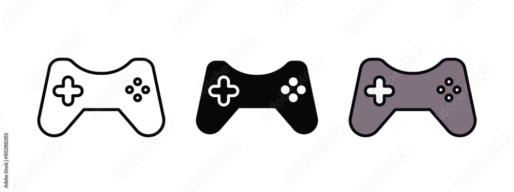 Poster gaming controller icon, Three video game controller icon with buttoin outline, silhouette and editable color icon with an unexpanded vector inside