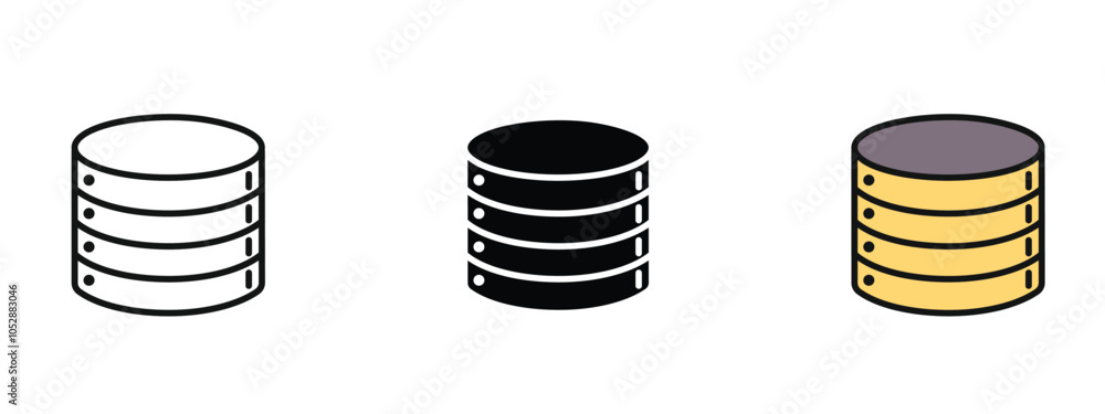 Fototapete database icon, set of three data base icons icon in outline, silhouette and editable colors with une
