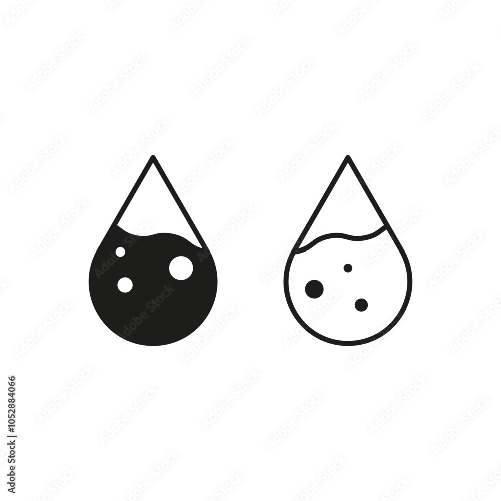 Poster drop icon pair. black filled symbol. outlined droplet design. simple vector elements.
