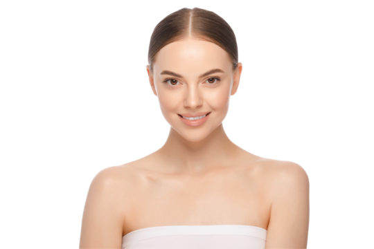 Portrait of beauty woman face with brown eyes looking at camera