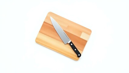 Wooden Cutting Board and Chef’s Knife on White Background