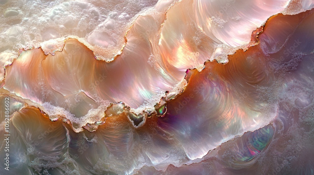 Poster subtle pearl nacre iridescent texture creating an abstract visual experience with soft hues and smoo