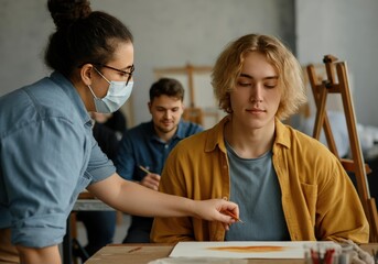 Fototapeta premium Teacher Showing Student How To Draw