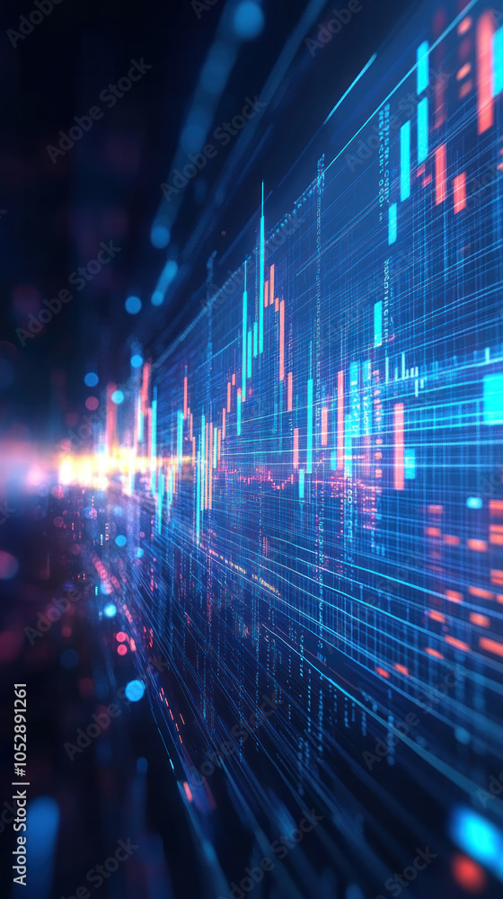 Poster a blue and red line graph with a lot of numbers. the numbers are in different colors and are all ove