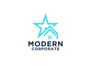 Star and House Combination Real Estate Architecture Logo Design