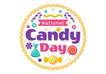 National Candy Day Vector Illustration on November 4, featuring a Variety of Colorful Candies and Sweets in a Flat Style Cartoon Background