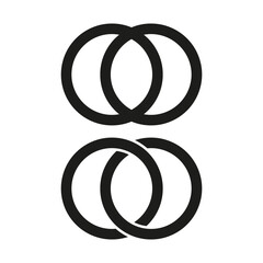 Obraz premium Overlapping circles icon. Intersecting rings shape. Abstract circular symbols. Geometric black icon.