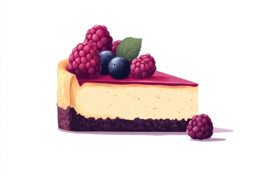 cheesecake slice with berries, watercolor style clip art preview