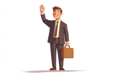 Businessman Waving Goodbye with Briefcase Illustration