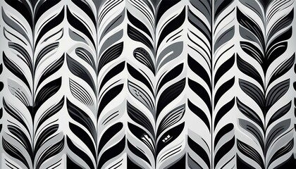 Scandinavian-style pattern using simple shapes and monochrome tones &mdash; black and white, symmetrical, leaves