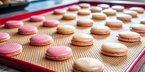 Obraz premium Process of applying macaron dough on silicone mat