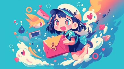 Whimsical Cartoon Adventure with a Joyful Girl