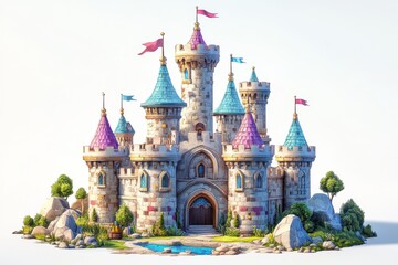 Fototapeta premium Fairytale Castle Illustration Magical Tower Cartoon Architecture Medieval Building Fa