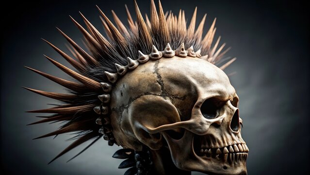 Punk skull with spiked mohawk and piercings