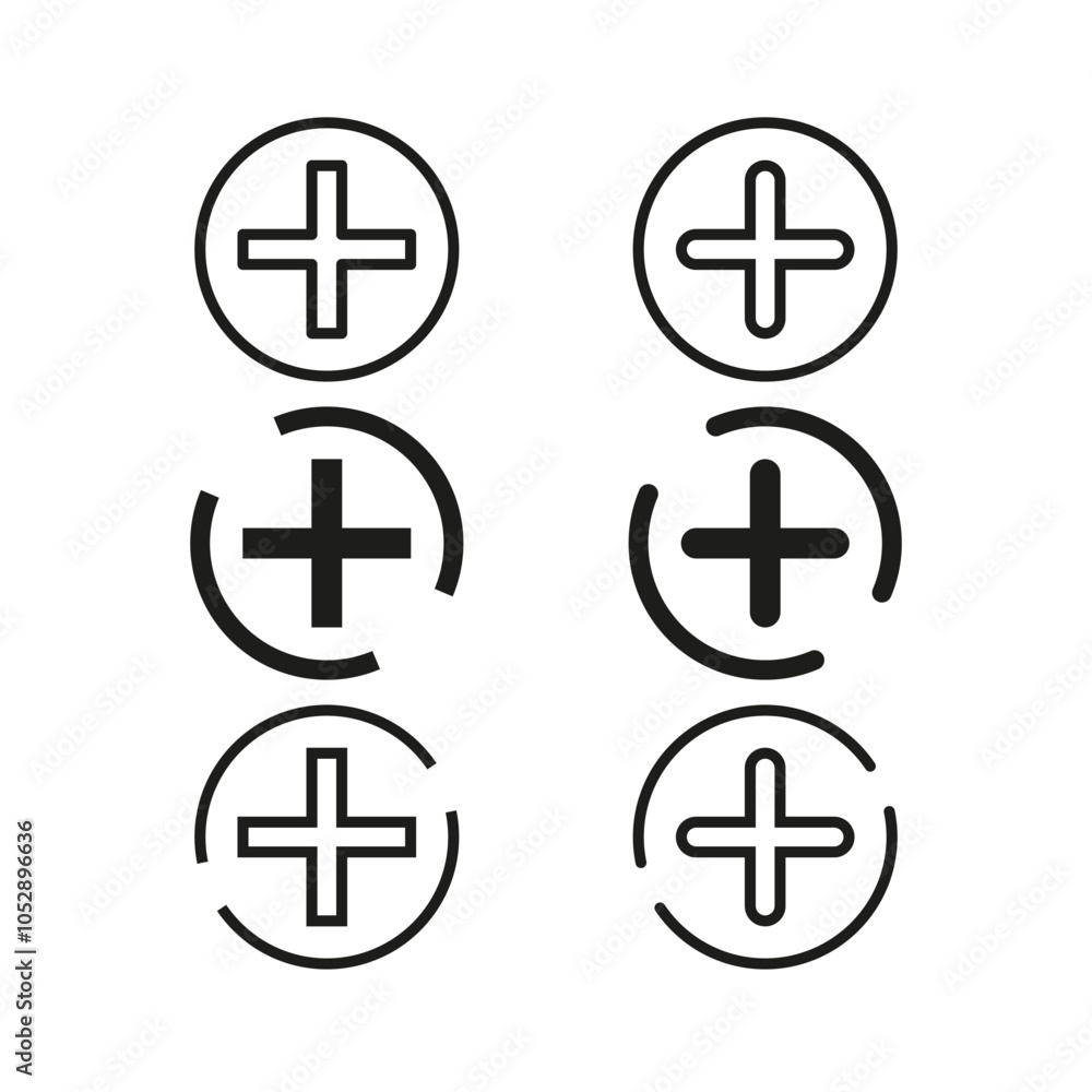 Poster plus icons. add button symbols. positive circular shapes. vector illustration.