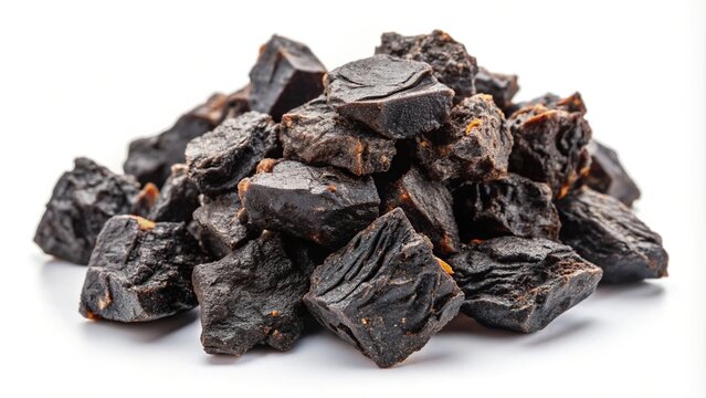 Pure shilajit pieces on white background