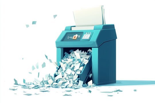 blue shredder machine shredding paper, white background clip art preview