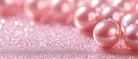 A close up of pink pearls on a glittery background, generative AI