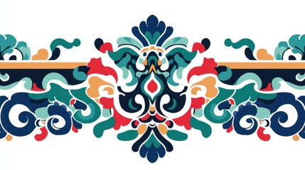 Elegant Korean abstract design with vibrant dancheong patterns in blue, green, and red, capturing a festive look, isolated on white