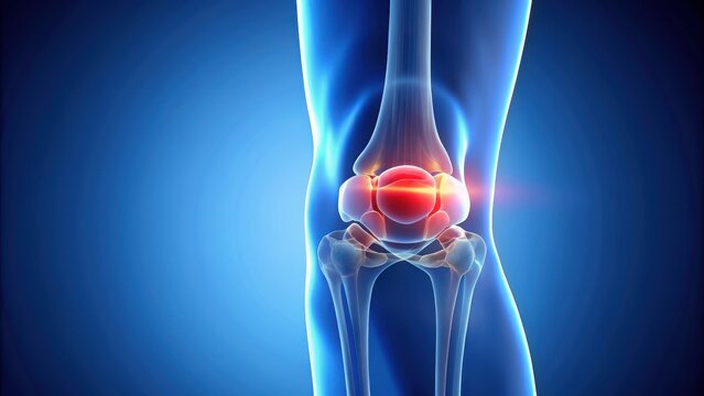 An of the patellofemoral joint in the knee , patellofemoral pain syndrome, joint pain, knee anatomy