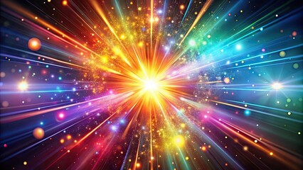 Abstract background with colorful glowing particles and light rays creating a mesmerizing explosion of light ,