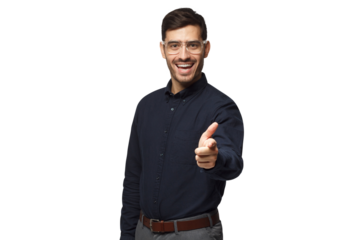 Portrait of young man pointing at camera as if choosing you
