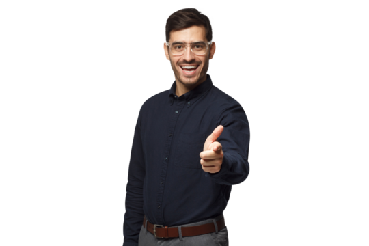 Portrait of young man pointing at camera as if choosing you