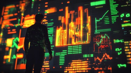 Businessman Analyzing Digital Financial Data on Screen