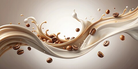 Abstract of flowing milk and coffee shapes , abstract,milk, coffee, flowing, shapes, liquids, abstract art, design, artistic
