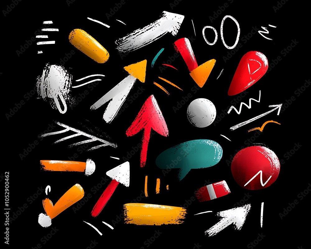 Poster vector set of chalk brush arrows and rough line elements with a hand-drawn look