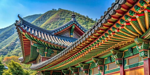 Obraz premium Eaves detail of traditional building at Haeinsa Temple, Mount Gaya