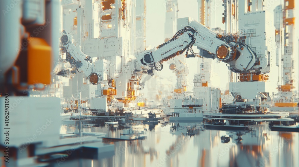 Aufkleber futuristic robotic factory environment with automation