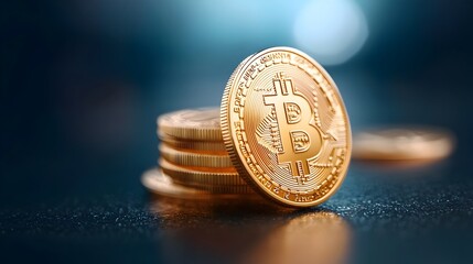 Detailed and shiny gold cryptocurrency coin with currency symbols in a 3D digital the concept of digital asset finance and future investment