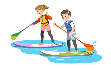 海や川、湖でSUPを楽しむ男女
