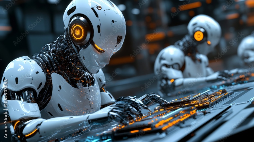 Aufkleber futuristic robots working with advanced technology