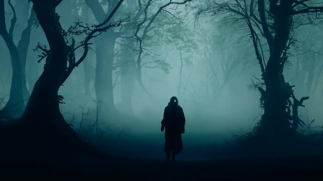 dark mystery the haunted forest night mist skittish fog landscape fantasy halloween scarey horror background wood mysterious darkness tree light nature fear nightmare foggy misty shadow gothic silhou