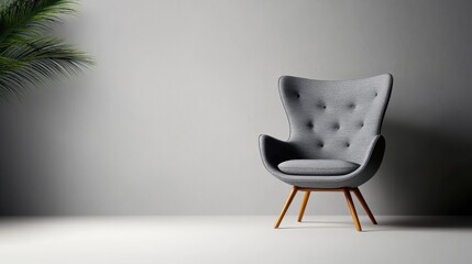 A stylish, modern chair accented by a lush tropical plant creates a harmonious setting. The chair's elegant curves bring a sense of modern comfort to the space.