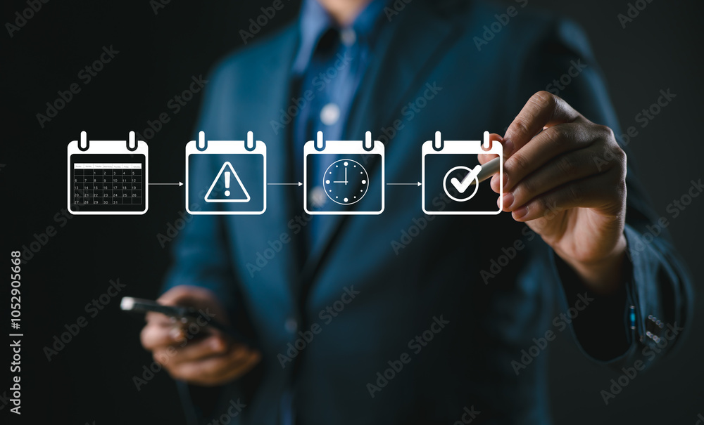 Aufkleber calendar and agenda scheduling concept. a person interacts with a virtual calendar, organizing tasks