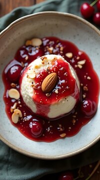 Danish Risalamande with Cherry Sauce and Almonds for Christmas