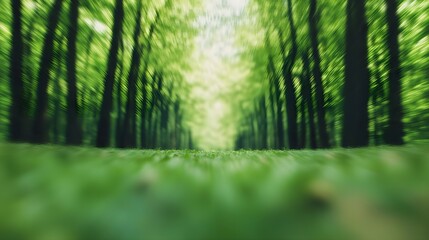 Green Forest Path Blurred Background