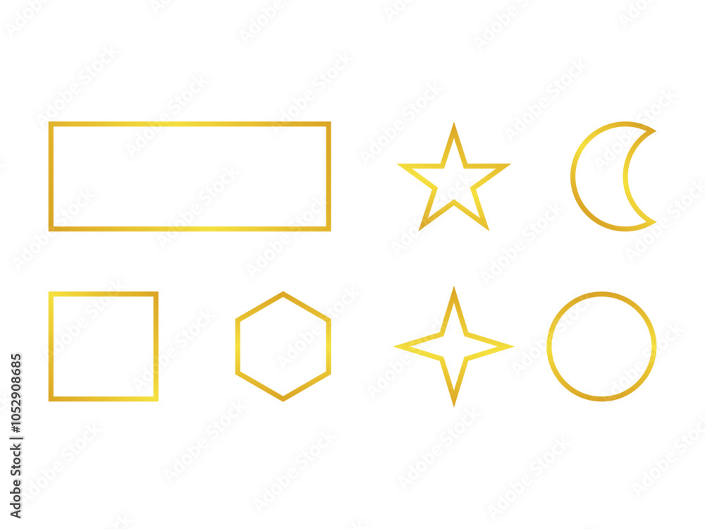 Poster set of abstract shape golden outline aesthetic shine border vector design on transparent background