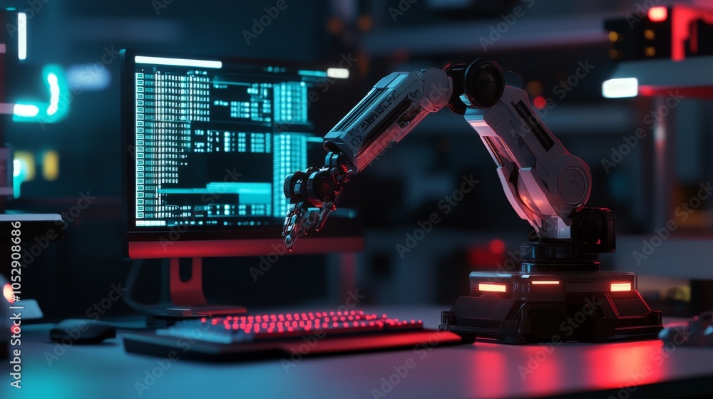 Poster advanced robotic arm in modern tech environment