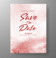 Wedding card invitation template with hand painted watercolor splash