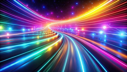 Abstract neon background with colorful speedway lines and glowing energy streams, render, abstract, fantastic, neon, background