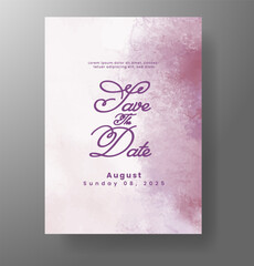 Wedding card invitation template with hand painted watercolor splash