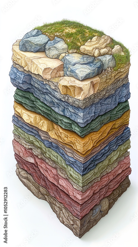 Poster a colorful stack of rocks, with a green rock sitting on top. the rocks are arranged in a way that cr