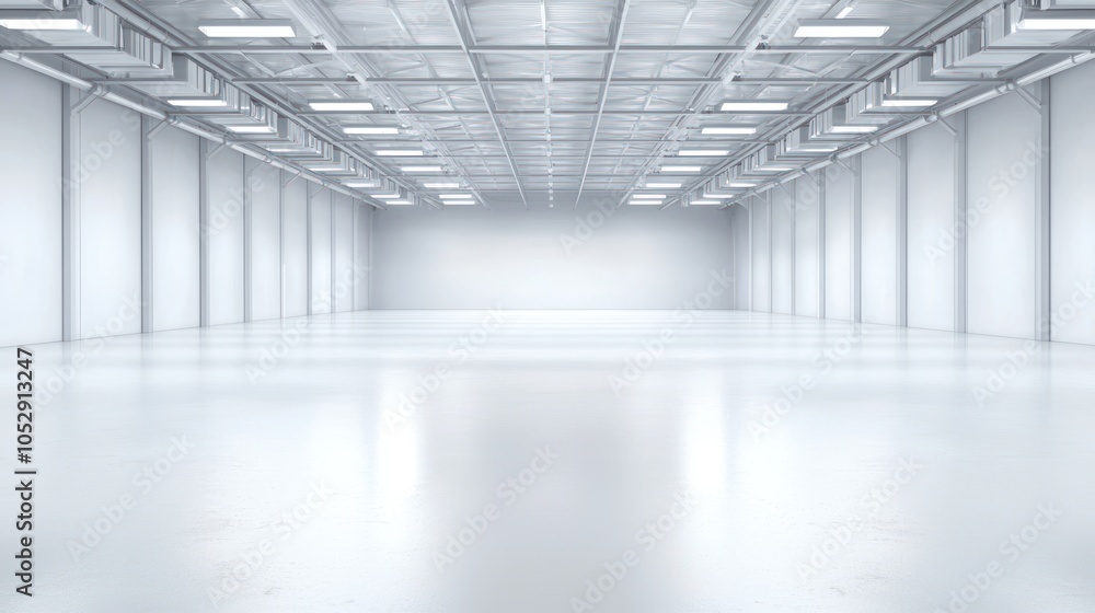 Poster expansive modern warehouse featuring clear views and efficient use of space