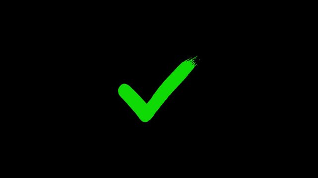 Check mark symbol. approved tick mark icon, White and Green check mark on transparent background. check mark icon animation on black background. green checkmark symbol yes approve choice,