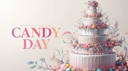 Floral "Candy Day" logo with a cake surrounded by candy and floral details.
