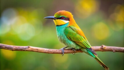 Obraz premium Colorful green bee eater bird perched on a branch in natural habitat, bird, green, bee eater, colorful, wildlife